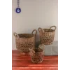 Stela - Dekoratif Doğal El Örmesi Kulplu Hasır 3 Lü Saksı Sepet Seti 32 Cm