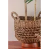 Stela - Dekoratif Doğal El Örmesi Kulplu Hasır 3 Lü Saksı Sepet Seti 32 Cm