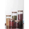 Donna - 3 Adet Bambu Vakum Kapaklı Borosilikat Cam Saklama Kabı 16 x 8,5 cm, Baharatlık 750 ml