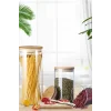 Donna - 3 Adet Bambu Vakum Kapaklı Borosilikat Cam Saklama Kabı 16 x 8,5 cm, Baharatlık 750 ml