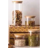 Donna - 3 Adet Bambu Vakum Kapaklı Borosilikat Cam Saklama Kabı 21 x 8,5 cm, Baharatlık 1.000 ml