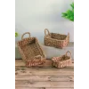 Gianna - Dekoratif Doğal El Örmesi Dikdörtgen Kulplu Hasır 3 Lü Sepet Seti, Banyo Organizer