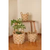 Karia - 3 lü Dekoratif Doğal El Örmesi Kulplu Hasır Saksı Sepet Seti 31 cm / 27cm / 23 cm