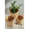 Karia - 3 lü Dekoratif Doğal El Örmesi Kulplu Hasır Saksı Sepet Seti 31 cm / 27cm / 23 cm