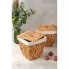Rita - 2 li Dekoratif İç Korumalı Hasır Kapaklı Çok Amaçlı Patates ve Soğan Sepeti