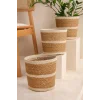 Martina - 3 Adet Dekoratif İç Korumalı Doğal El Örmesi Hasır Saksı Sepet Seti 24 cm