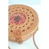 Selina - Rattan El Yapımı Deri Askı Detaylı Hasır Yuvarlak Omuz Çantası