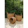 Marlen - 3 lü Dekoratif Doğal El Örmesi Kulplu Hasır Saksı Sepet Seti
