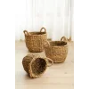 Marlen - 3 lü Dekoratif Doğal El Örmesi Kulplu Hasır Saksı Sepet Seti