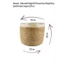 Natalie - Dekoratif Doğal El Örmesi Hasır Büyük Boy Şeritli Saksı Sepeti 29 Cm