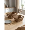 Alessia - 2 li Naturel Dekoratif Kulplu Hasır Çok Amaçlı Sepet Seti, Havluluk, Banyo Organizer