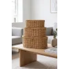 Reine - 3lü Rattan Kapaklı Dekoratif Oval Çok Amaçlı Sepet Seti, Organizer, Düzenleyici, Saklama Kutusu