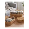 Reine - 3lü Rattan Kapaklı Dekoratif Oval Çok Amaçlı Sepet Seti, Organizer, Düzenleyici, Saklama Kutusu