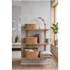 Reine - 3lü Rattan Kapaklı Dekoratif Oval Çok Amaçlı Sepet Seti, Organizer, Düzenleyici, Saklama Kutusu