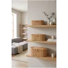 Reine - 3lü Rattan Kapaklı Dekoratif Oval Çok Amaçlı Sepet Seti, Organizer, Düzenleyici, Saklama Kutusu
