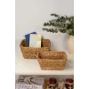 Lorena- 2 li Naturel Dekoratif Kulplu Hasır Çok Amaçlı Sepet Seti, Havluluk, Banyo Organizer