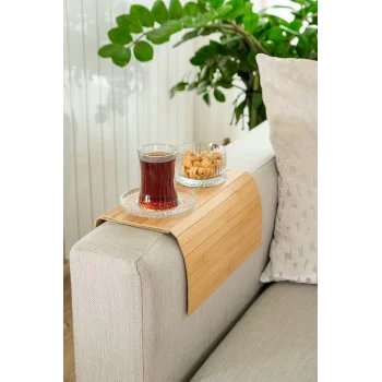 Rhea - Katlanabilir Bambu Kolçak Tepsi Portatif Koltuk Kolu Sehpa Çekyat Yan Kol Tepsisi 29 X 40 Cm
