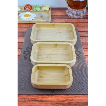 Mira - 3 lü Bambu Sunum Çerezlik, Kahvaltı, Kahve, Meyve Sunum, Servis Kasesi