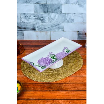 Ortensia - Seramik Ayaklı Baton Servis Sunum Tabağı - Çok Renkli 34 cm