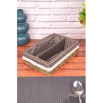 Gabi - Dekoratif El Örmesi 2 Bölmeli Hasır Kaşıklık