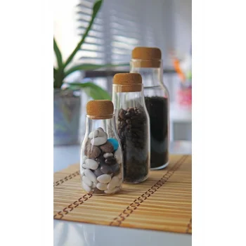 Sesa - 3lü Mantar Kapaklı Cam Baharatlık Seti