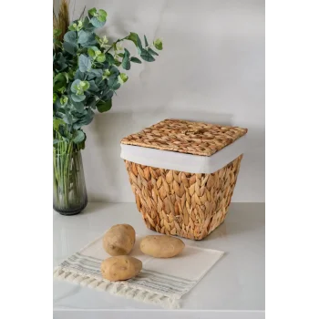 Rita - Tekli İç Korumalı Hasır Kapaklı Çok Amaçlı Patates ve Soğan Sepeti