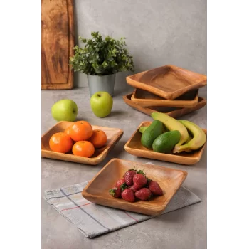 Bella - Akasya 6 Lı Kare Servis, Kahvaltı, Pasta, Sunum Tabak Seti