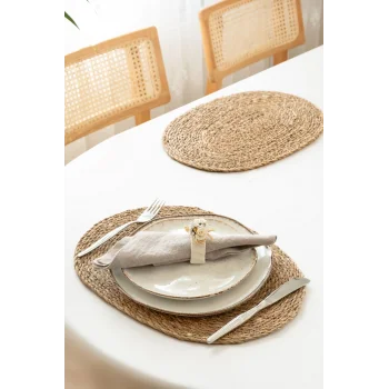 Kayla - 6 Adet Oval %100 Doğal Hasır Amerikan Servis Supla, Sofra Servis Sunum