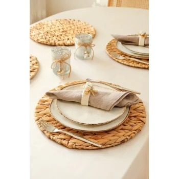 Anastasia - 4 Adet Pinterest Model Kalın Muz Hasırı Örgü Amerikan Sofra Servis, Sunum Supla