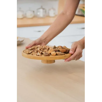 Arven - Bambu Ayaklı Servis Tabağı Meyve Kurabiye Kek Pasta Tatlı Yemek Sunum Tabağı