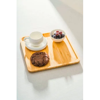 Mario - Bambu Lüks Kare Pasta Sunum Tabağı 25 x 25 cm