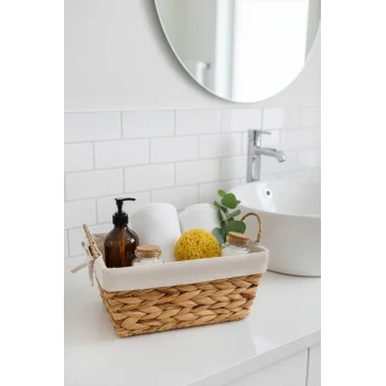 Claire - İç Korumalı Çok Amaçlı Hasır Sepet, Kulplu, Metal iskeletli, Organizer, Düzenleyici