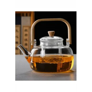 Chloe Bambu Saplı Cam Süzgeçli Cam Bitki Çayı Demliği 1000 ml