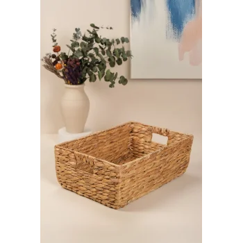 Claudia - Hasır El Örgüsü Kulplu Dikdörtgen Organizer Çok Amaçlı Sepet 42x30