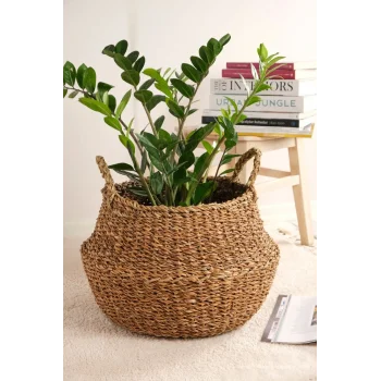 Alizee - Büyük Boy Dekoratif Katlanabilir Hasır Sepet Saksılık