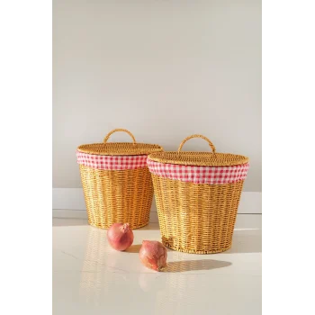 Lorraine - 2 li Rattan İç Korumalı Kapaklı Çok Amaçlı Patates ve Soğan Sepeti