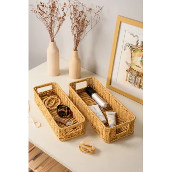 Gigi- 2 li Rattan Saklama Kutusu,Düzenleyici, Organizer, Takı Kutusu Seti
