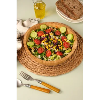 Mia - 23 cm Bambu İkeanatural Salata Kasesi, Sunum Kasesi, Dekoratif Kase, İskandinav Kase