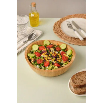 Mia - 23 cm Bambu İkeanatural Salata Kasesi, Sunum Kasesi, Dekoratif Kase, İskandinav Kase