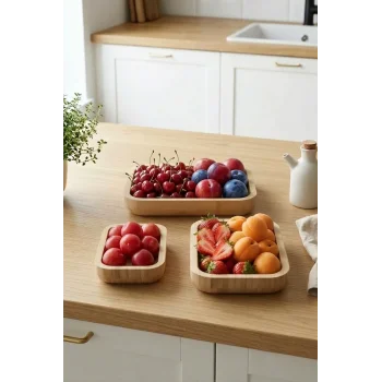 Mira - 3 lü Bambu Sunum Çerezlik, Kahvaltı, Kahve, Meyve Sunum, Servis Kasesi