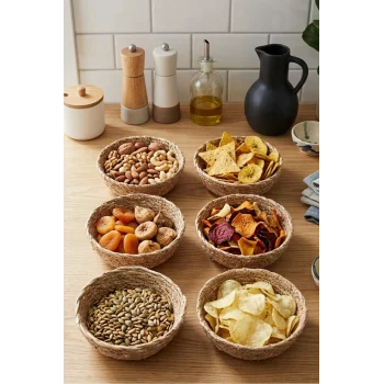 Rhea - 6 lı Naturel Hasır Kase, Çerezlik