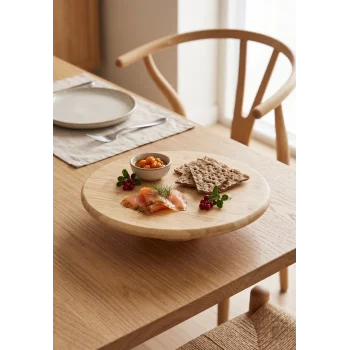 Arven - Bambu Ayaklı Servis Tabağı Meyve Kurabiye Kek Pasta Tatlı Yemek Sunum Tabağı 28 x 6 cm