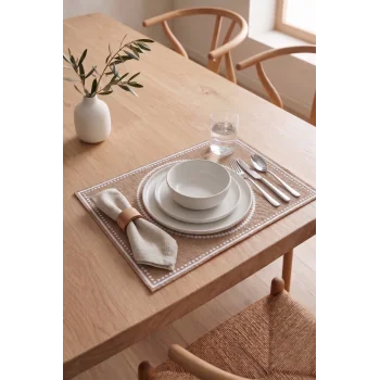 Ethnic - 6 Adet Jüt El Baskılı Dikdörtgen Sofra Sunum Tabak Altlığı Supla Amerikan Servisi 45x30 Cm