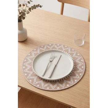 Ethnic - 6 Adet Jüt El Baskılı Yuvarlak Sofra Sunum Tabak Altlığı Supla Amerikan Servisi 38 Cm