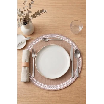 Ethnic - 6 Adet Jüt El Baskılı Yuvarlak Sofra Sunum Tabak Altlığı Supla Amerikan Servisi 38 Cm