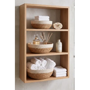 Giorgia - 3 lü Dekoratif Doğal El Örmesi Hasır Yuvarlak Sepet Seti, Meyvelik, Sabunluk, Havluluk, Banyo Organizer