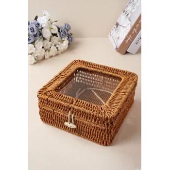 Mathilda - Rattan Kapaklı Saklama Kutusu,Düzenleyici, Organizer, Takı Kutusu