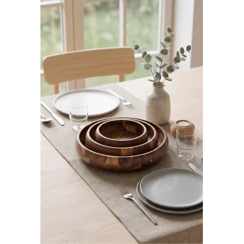 Nicole - 3lü Akasya Kase Seti Gerçek Akasya Ağacı 25 cm / 20 cm / 15 cm