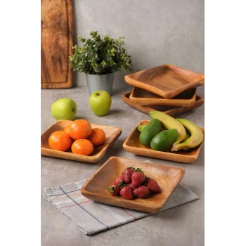 Bella - Akasya 6 Lı Kare Servis, Kahvaltı, Pasta, Sunum Tabak Seti