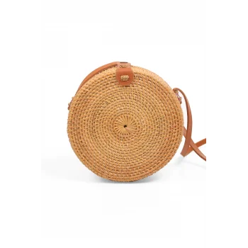 Daphne - Rattan El Yapımı Deri Askılı Hasır Omuz Çantası